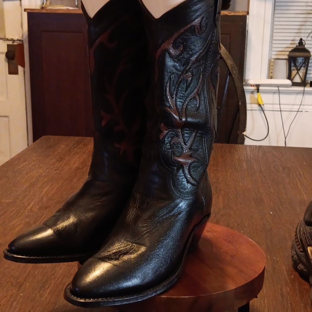 All Leather Source Unknown Black and Brown Western Heeled Boots